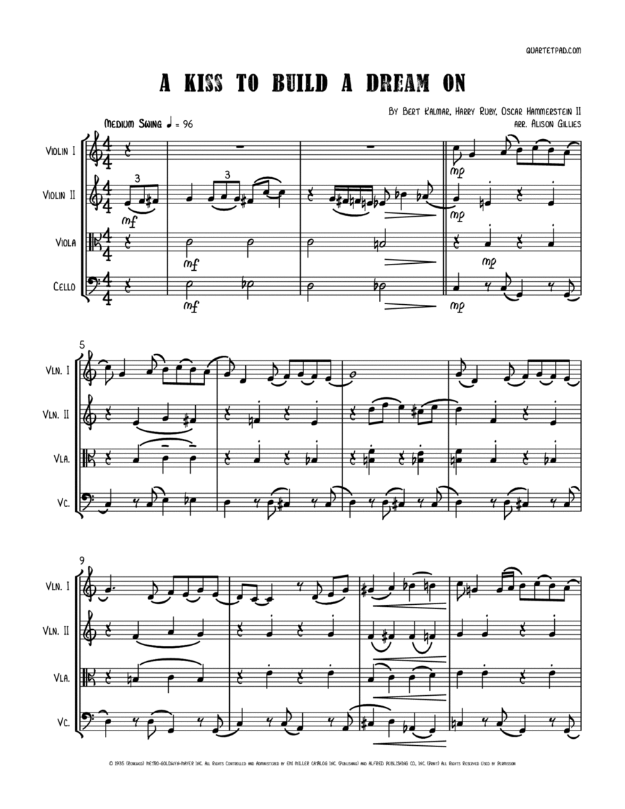 A Kiss To Build A Dream On String Quartet scores gallery preview page 1