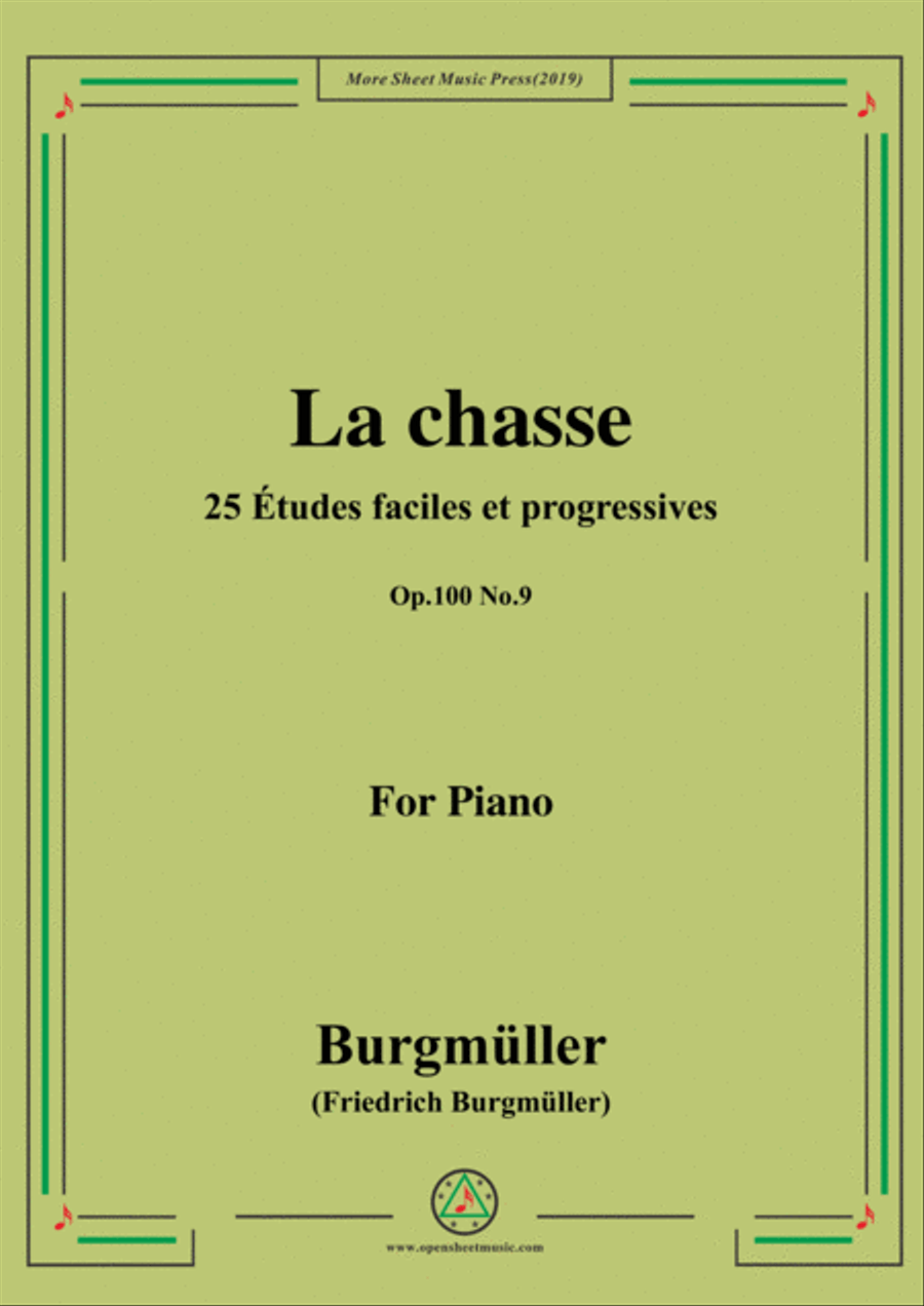 Burgmüller-25 Études faciles et progressives, Op.100 No.9,La chasse Piano Solo scores gallery preview page 1