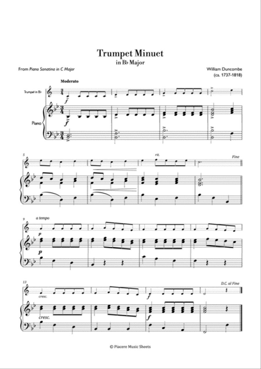 Duncombe - Trumpet Menuet in B flat Major - Easy B-Flat Trumpet scores gallery preview page 2