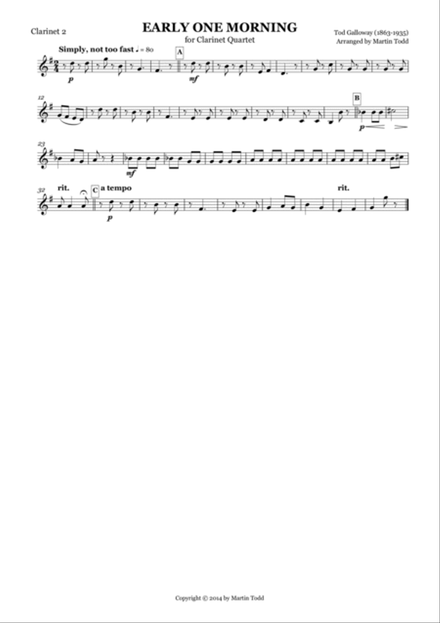 Early One Morning for Clarinet Quartet Clarinet Quartet scores gallery preview page 3