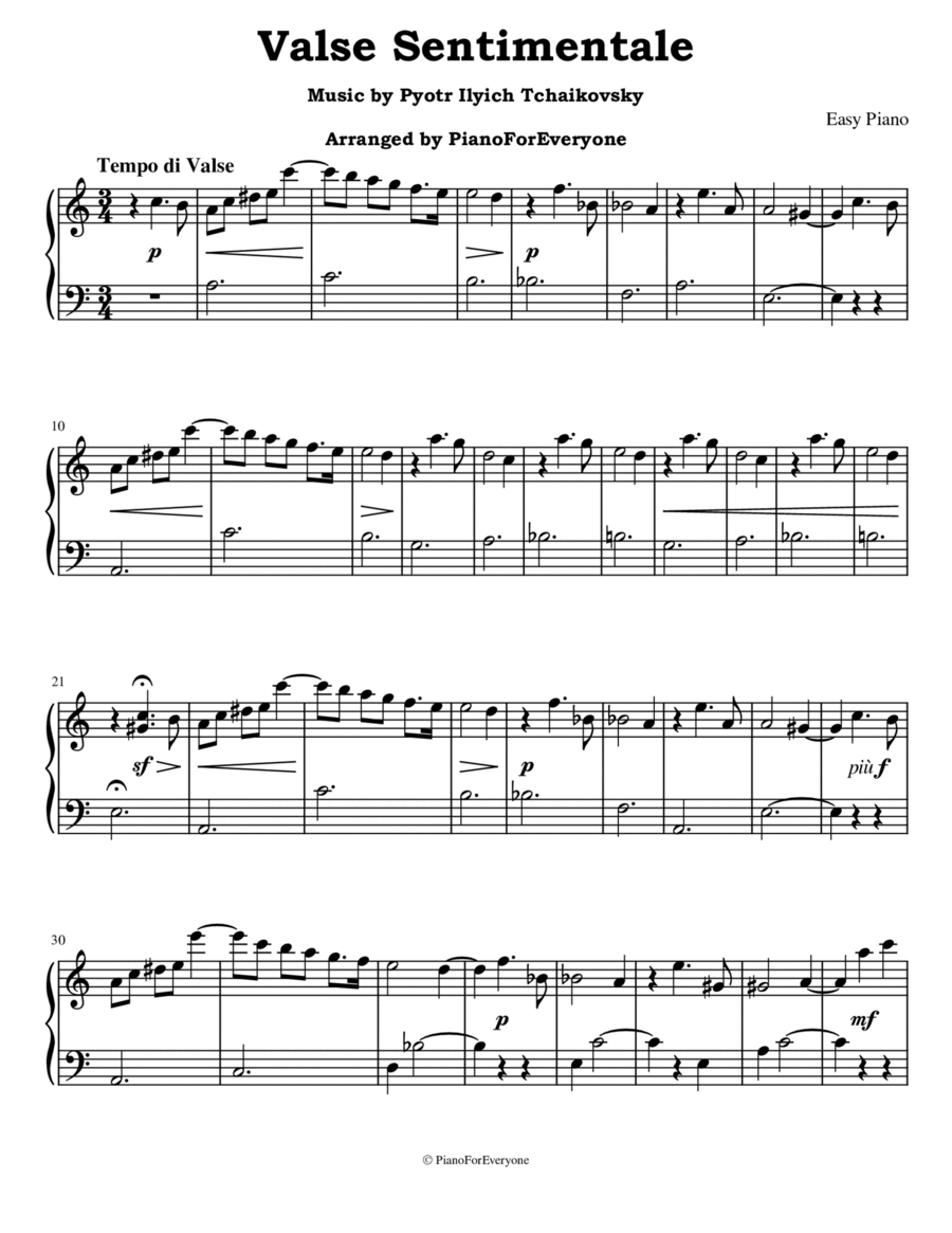 Valse Sentimentale - Tchaikovsky (Easy Piano) Easy Piano scores gallery preview page 1