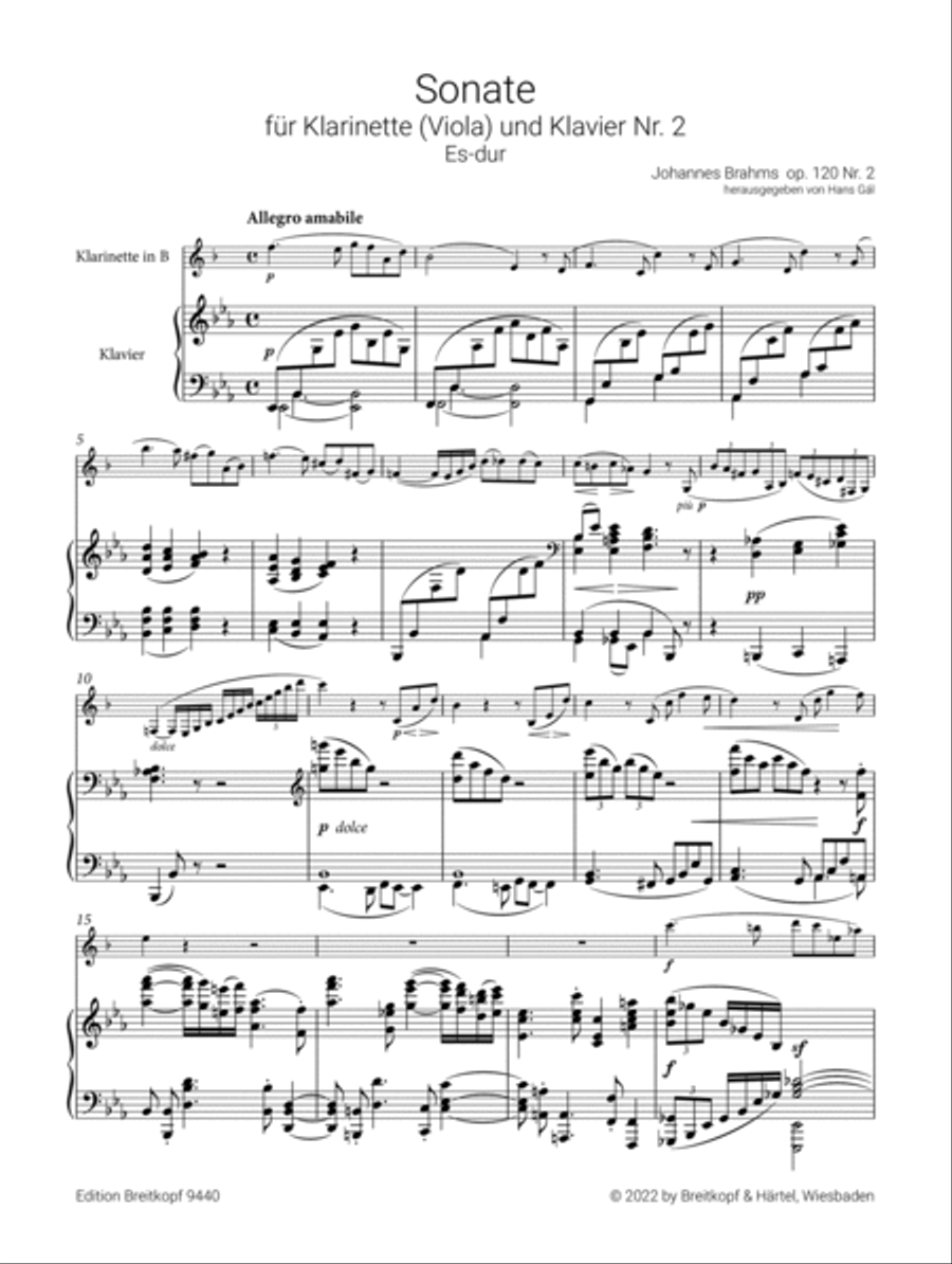 Sonata No. 2 in E flat major Op. 120/2 Clarinet Solo scores gallery preview page 2