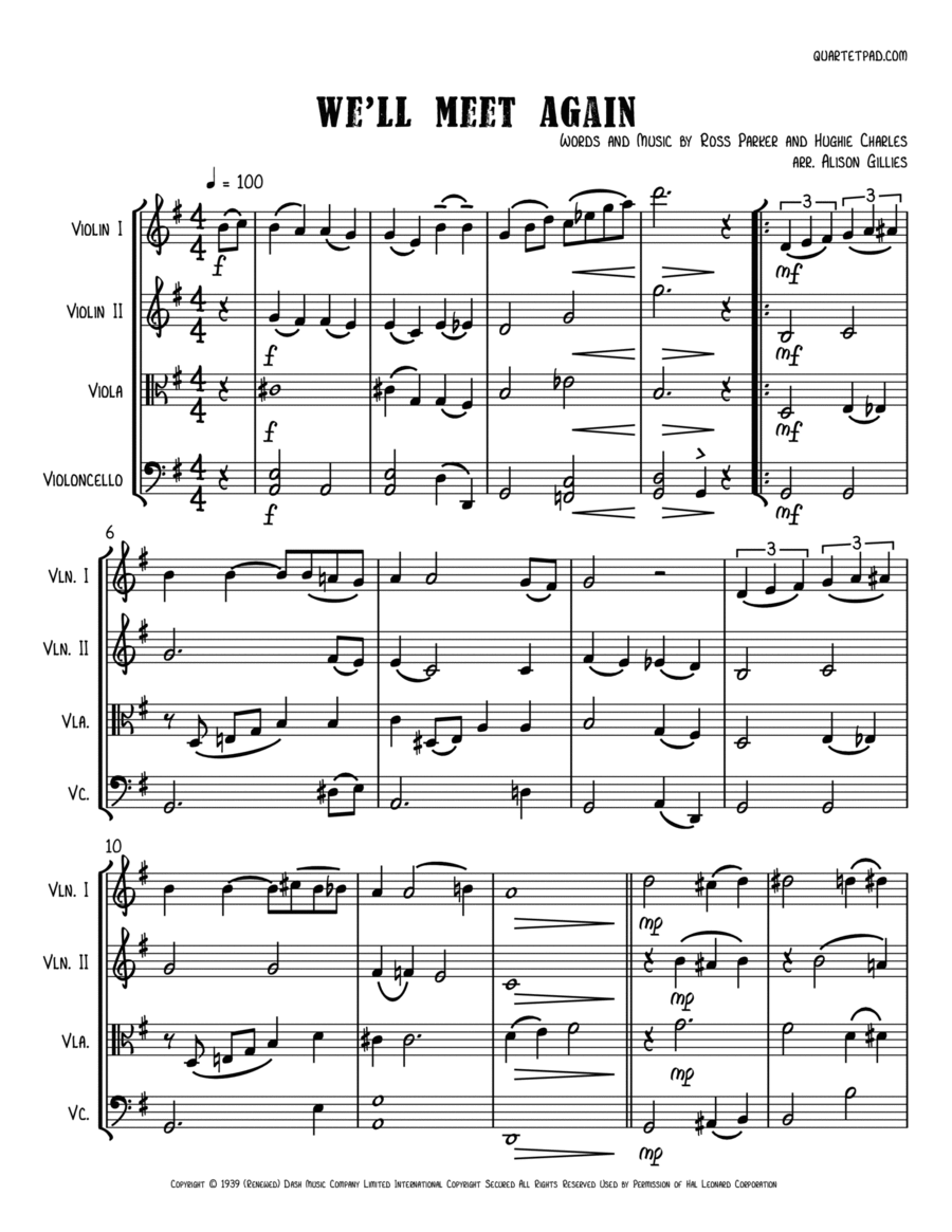 We'll Meet Again We'll Meet Again String Quartet scores gallery preview page 1