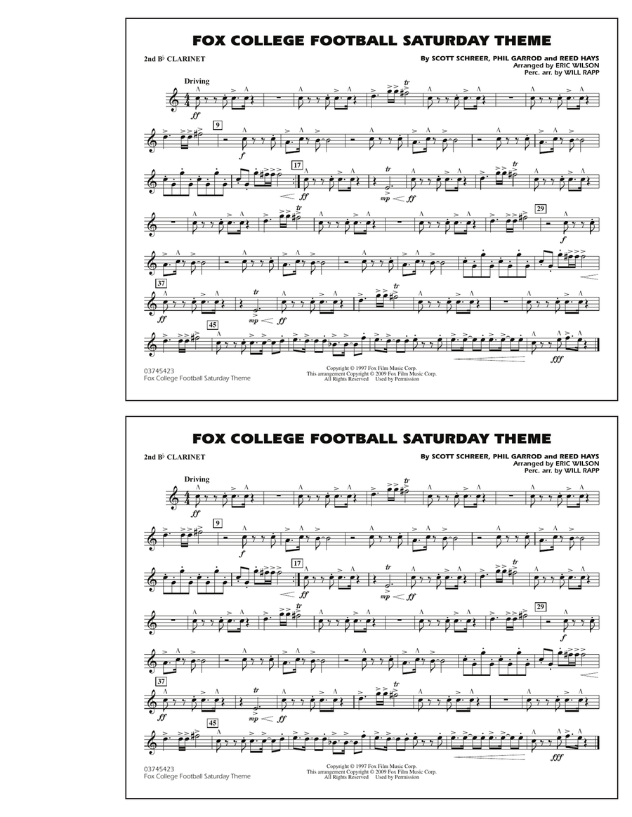 Fox College Football Saturday Theme - Bb Clarinet 2 Marching Band scores gallery preview page 1