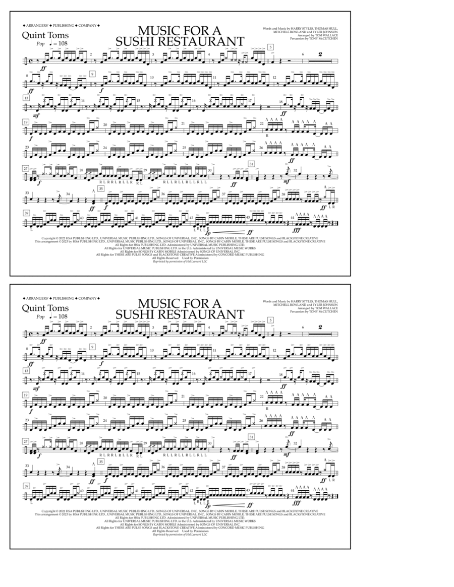Music For A Sushi Restaurant (arr. Tom Wallace) - Quint-Toms Marching Band scores gallery preview page 1