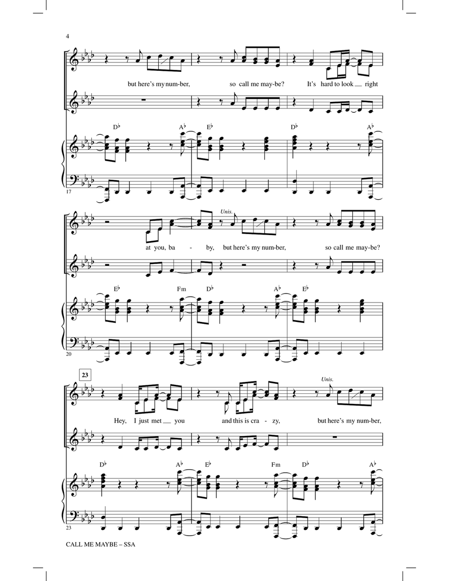 Call Me Maybe Call Me Maybe SSA scores gallery preview page 3