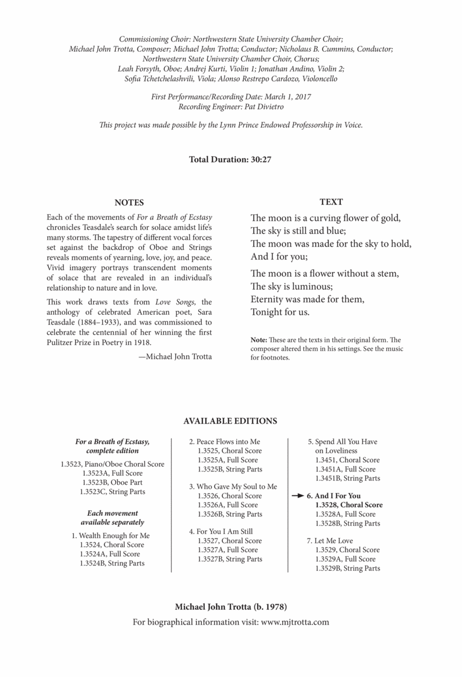 And I For You from For a Breath of Ecstasy 4-Part scores gallery preview page 1