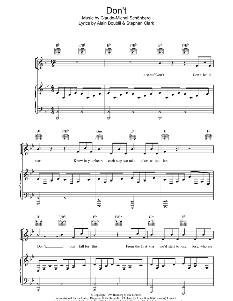 Don't (from Martin Guerre) Piano, Vocal, Guitar scores gallery preview page 1