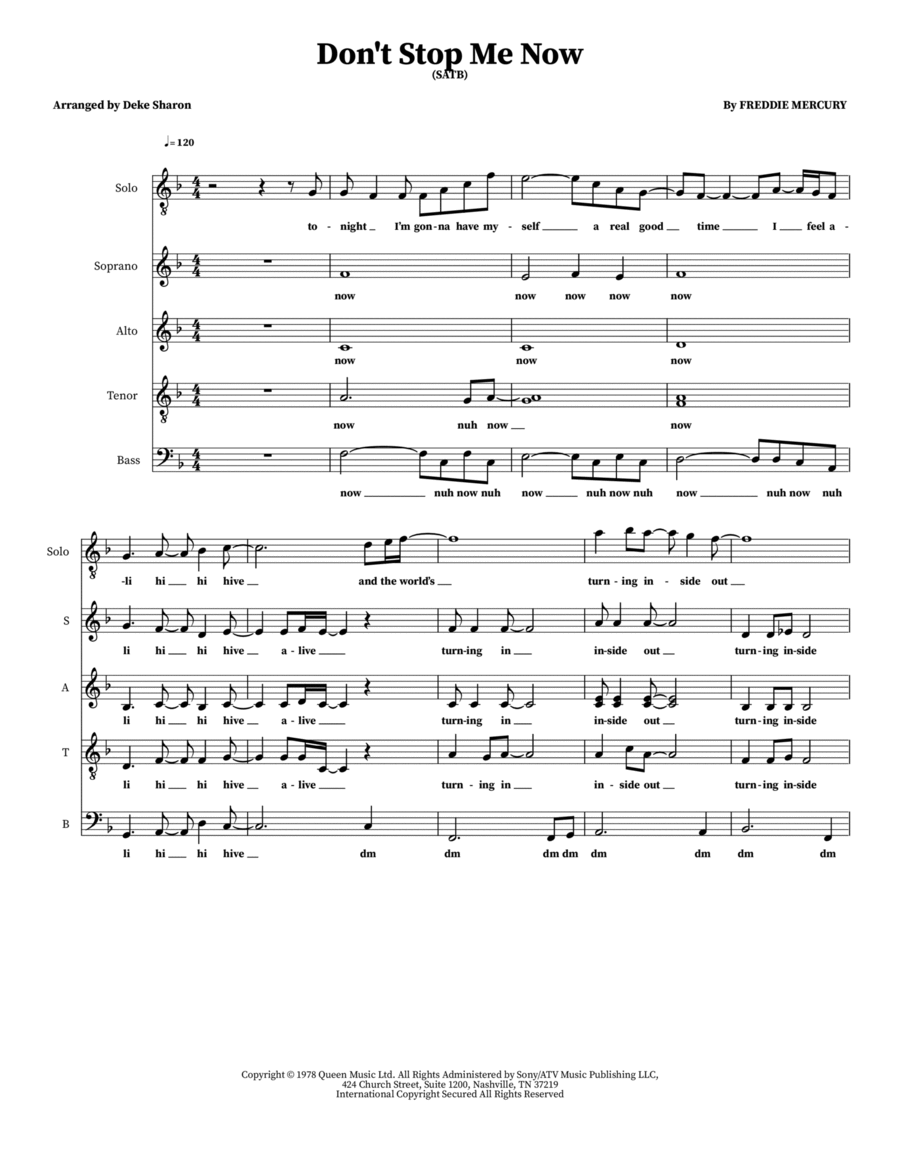 Don't Stop Me Now 4-Part scores gallery preview page 1