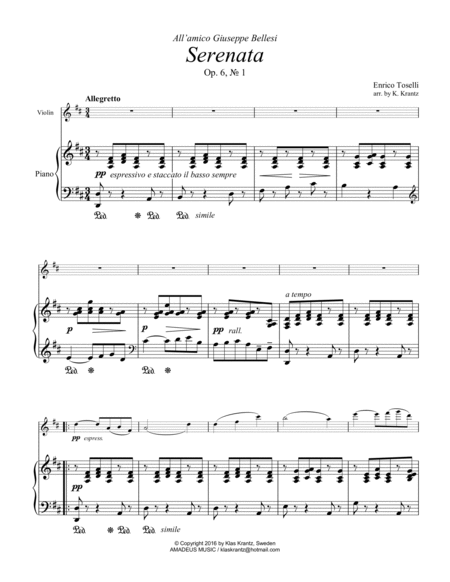 Serenata Rimpianto Op. 6 for violin and piano image number null