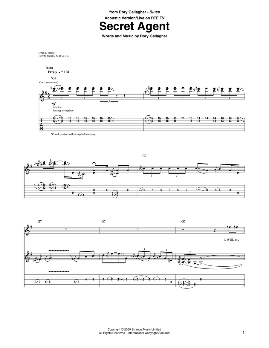 Secret Agent Electric Guitar scores gallery preview page 1