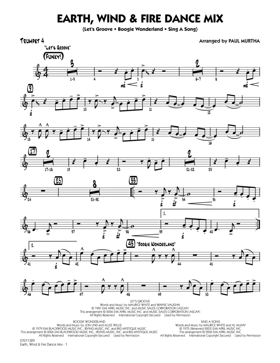 Earth, Wind & Fire Dance Mix - Trumpet 4 Jazz Ensemble scores gallery preview page 1