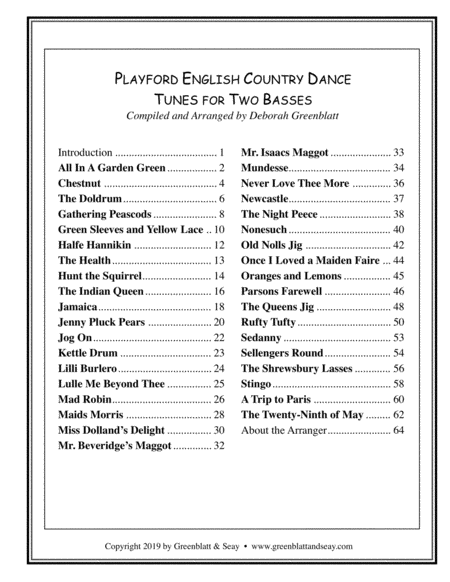 Playford English Country Dance Tunes for Two Basses