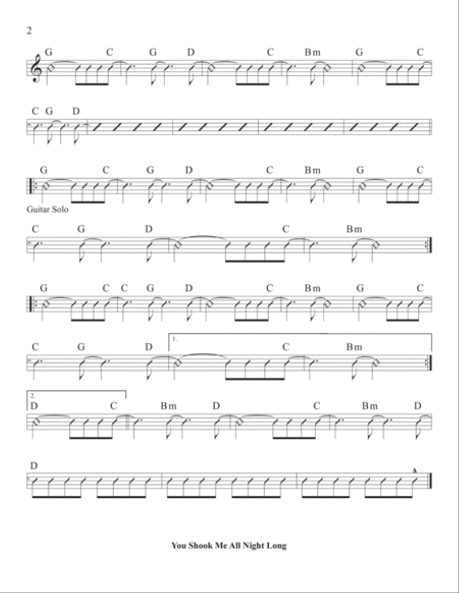 You Shook Me All Night Long Piano, Vocal, Guitar scores gallery preview page 2