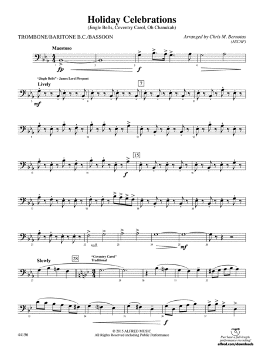 Holiday Celebrations: 1st Trombone Concert Band scores gallery preview page 1