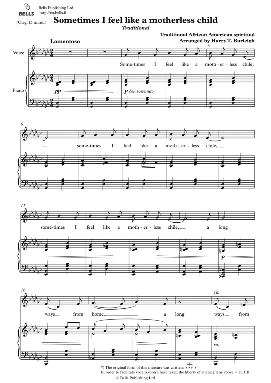 Sometimes I feel like a motherless child Voice Solo scores gallery preview page 1