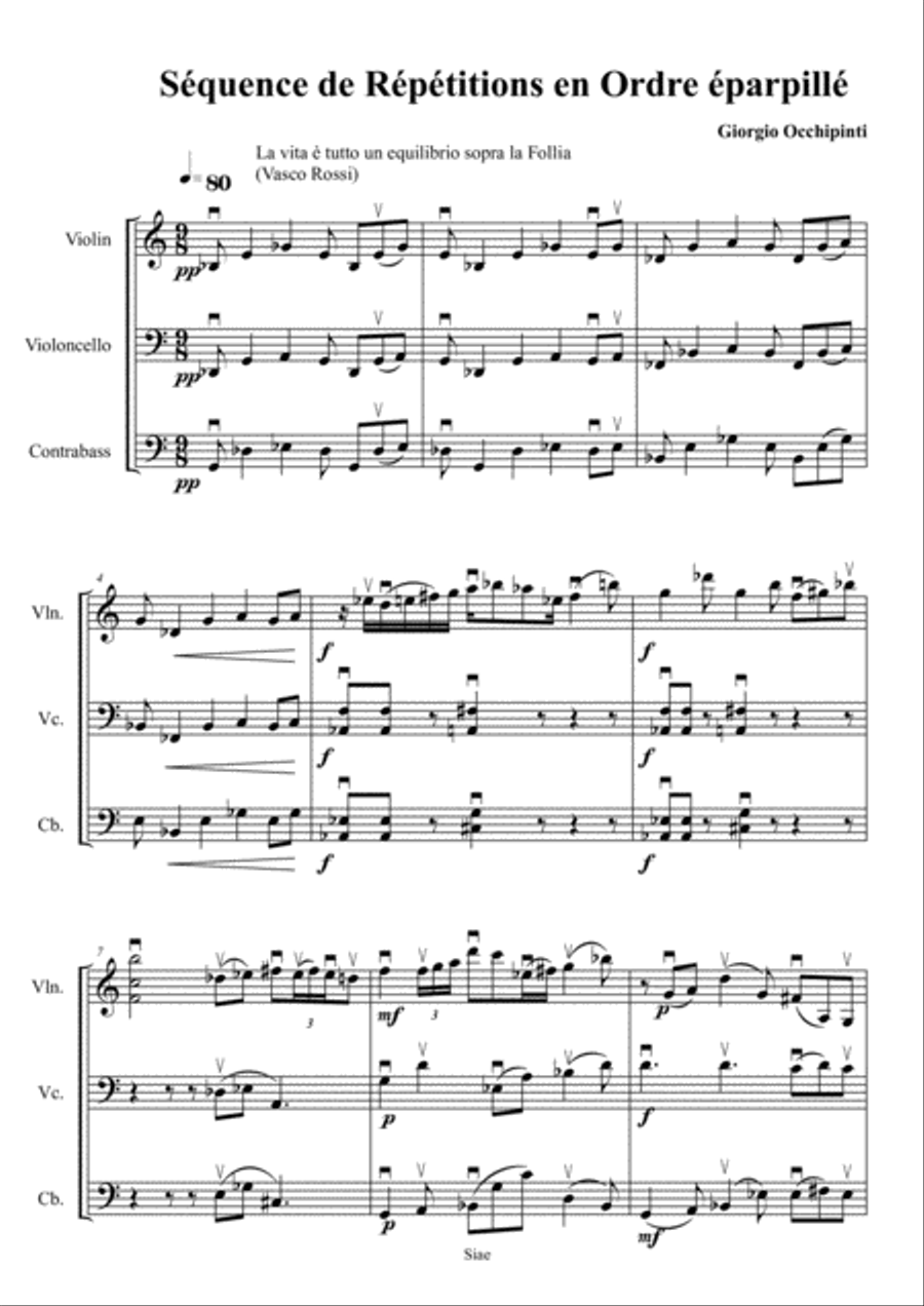 Sequence de Répétitions en Ordre éparpillé String Trio scores gallery preview page 1
