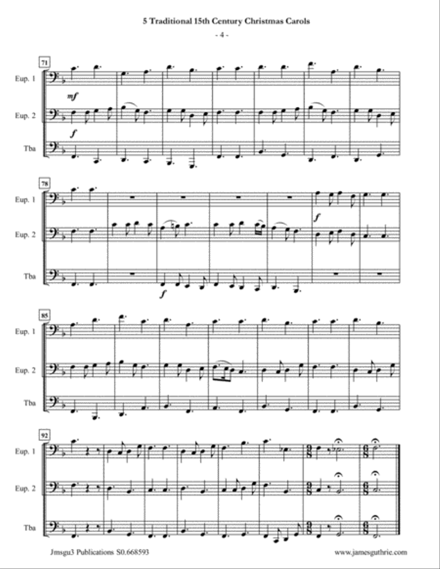 5 Traditional 15th Century Christmas Carols for Euphonium Duo & Tuba Brass Duet scores gallery preview page 4