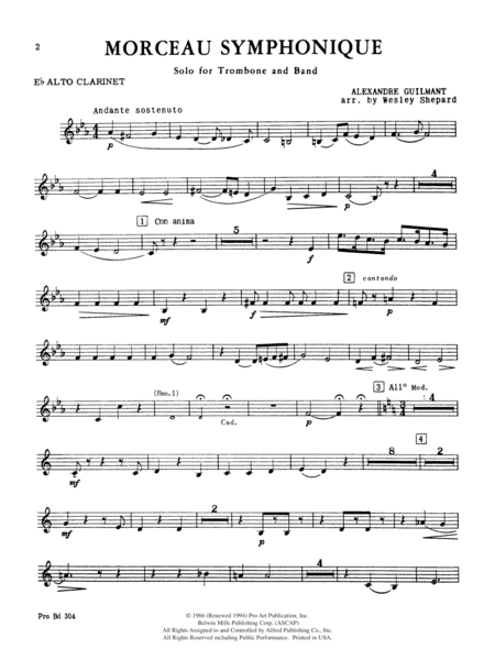 Morceau Symphonique (Trombone Solo and Band): E-flat Alto Clarinet