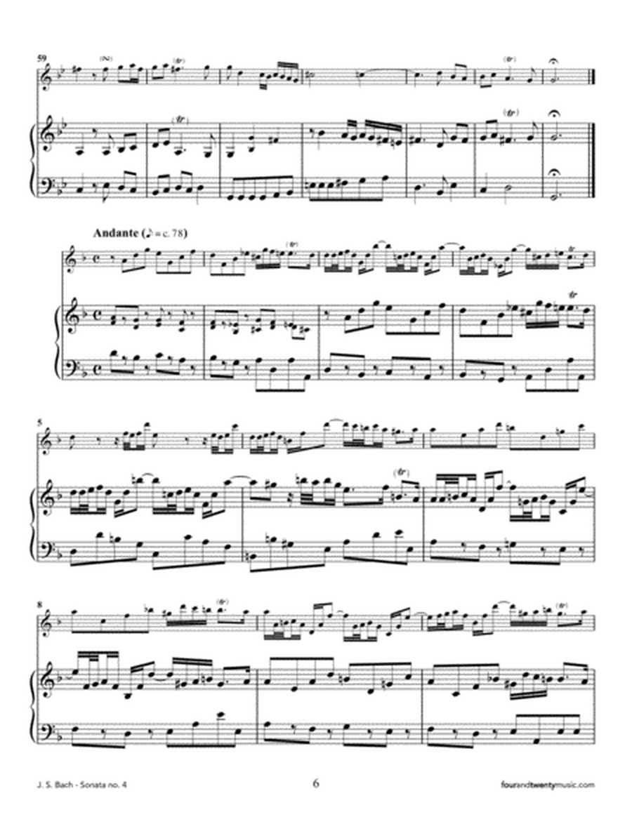 Sonata no 4, BWV 528, adapted for flute and keyboard/ piano image number null