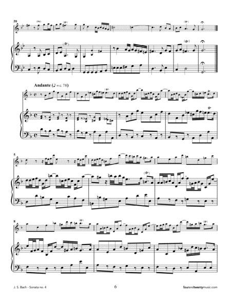 Sonata no 4, BWV 528, adapted for flute and keyboard/ piano image number null