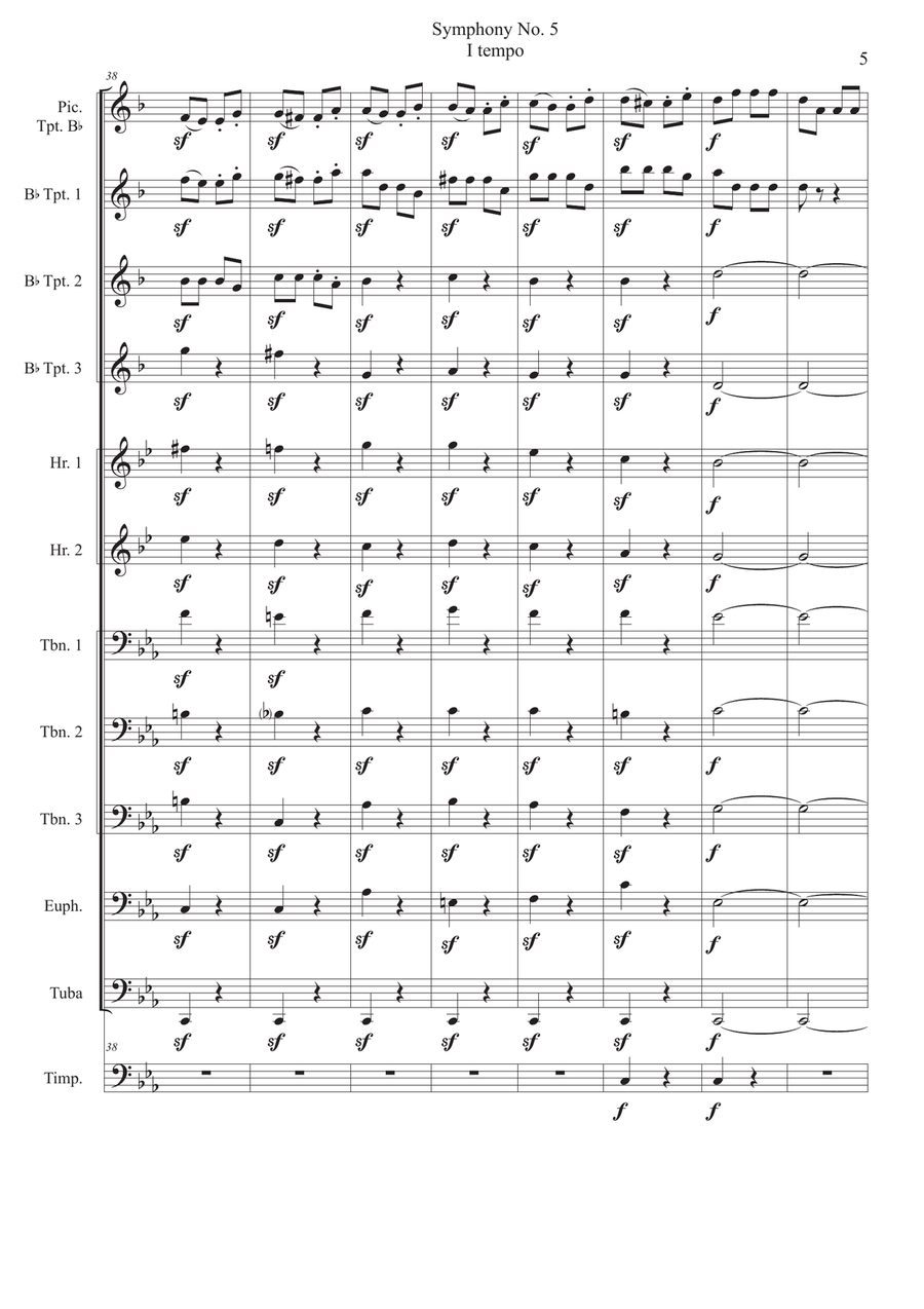 Beethoven Symphony No.5 (1st Movement) for Eleven Brass Ensemble and Timpani Brass Ensemble scores gallery preview page 6