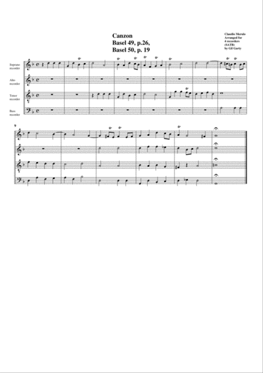 2 canzoni a4 (arrangement for 4 recorders) Recorder scores gallery preview page 1