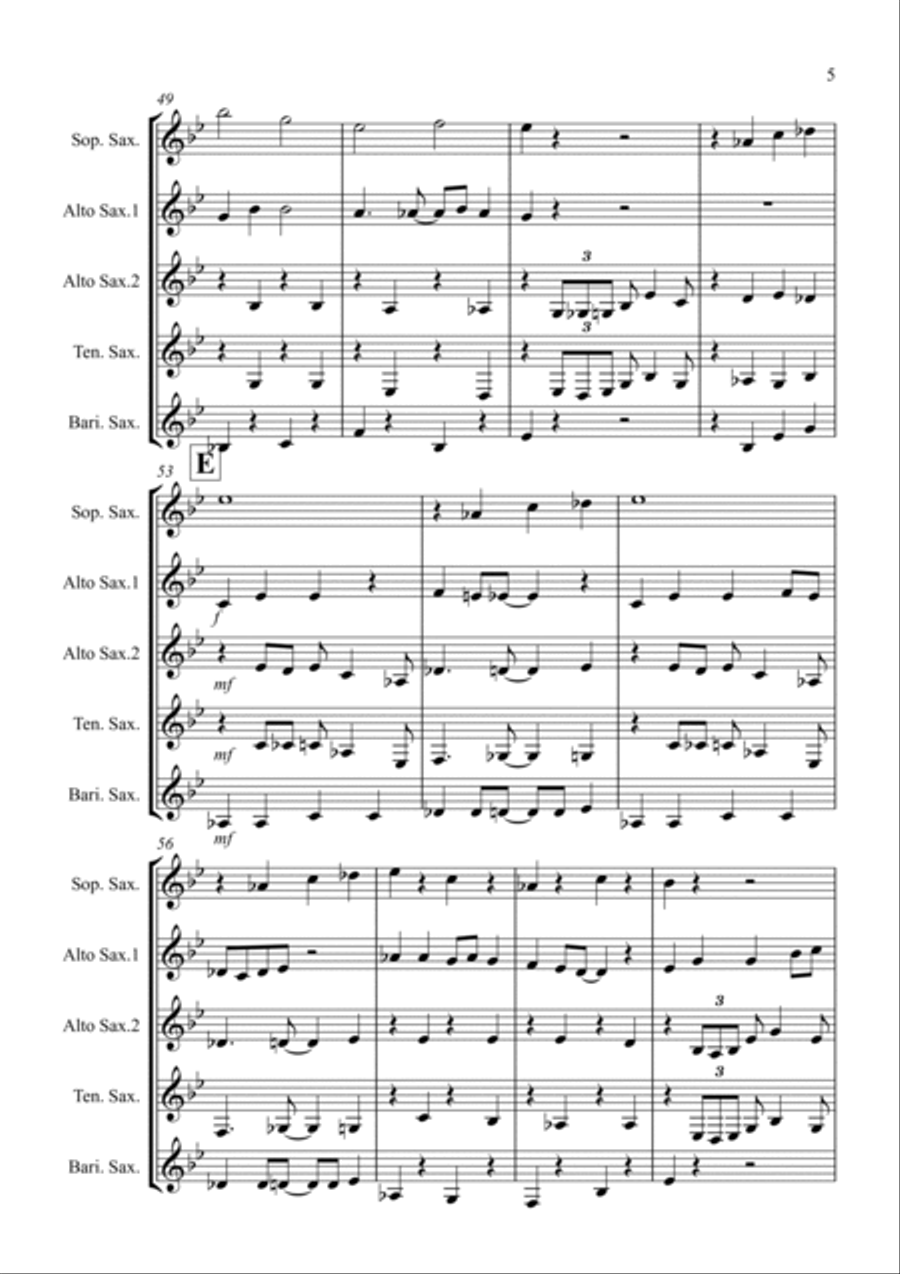 The Saints (jazzy style!) for Saxophone Quintet Saxophone Quintet scores gallery preview page 5