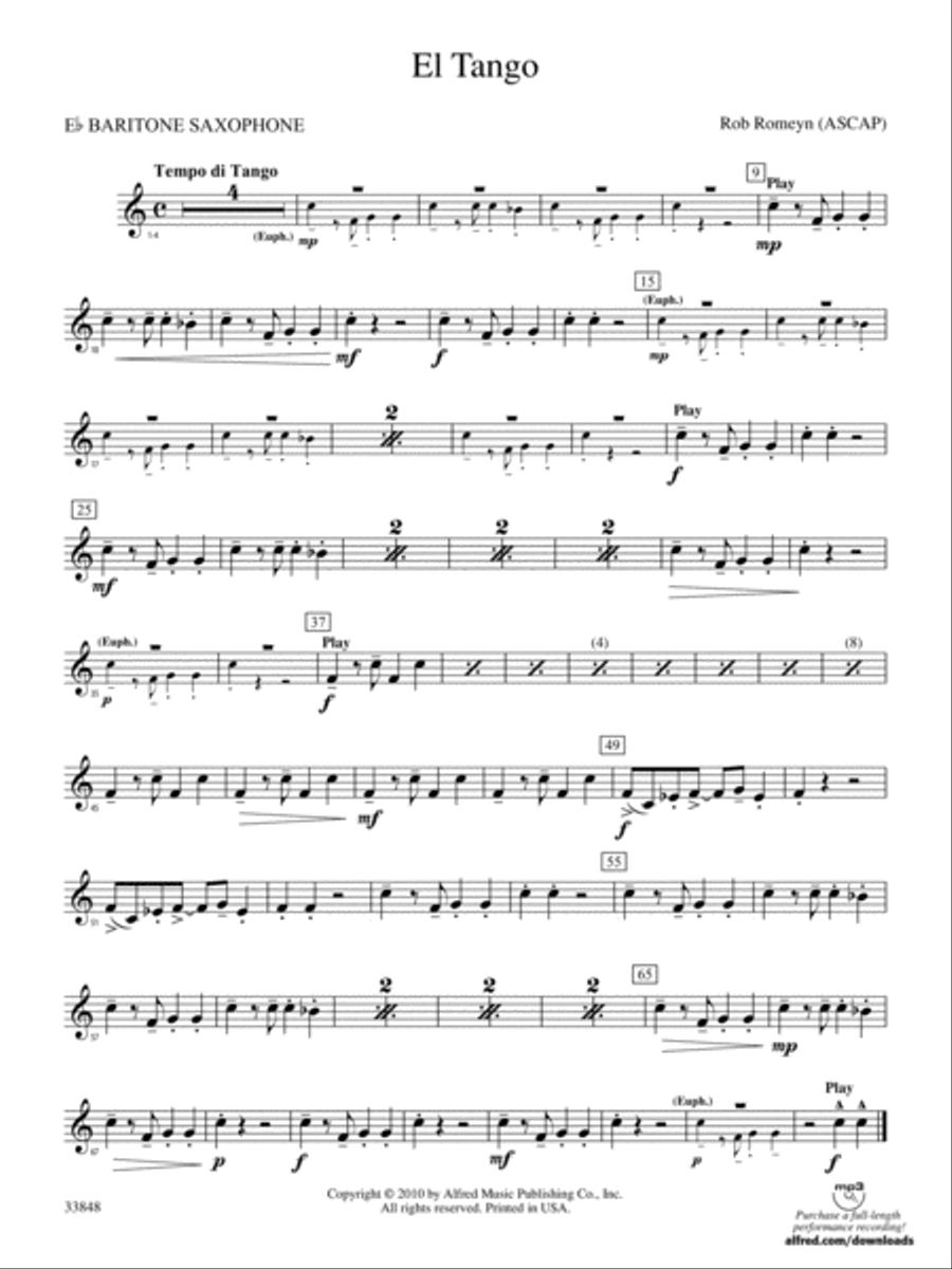 El Tango: E-flat Baritone Saxophone Concert Band scores gallery preview page 1