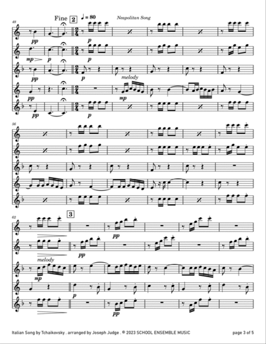 Italian Song by Tchaikovsky for Saxophone Quartet in Schools Saxophone Quartet scores gallery preview page 3
