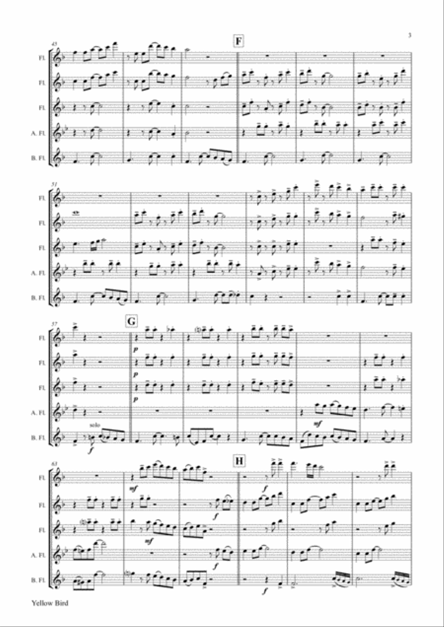 Yellow Bird - Haitian Folk Song - Calypso - Flute Quintet Woodwind Quintet scores gallery preview page 4