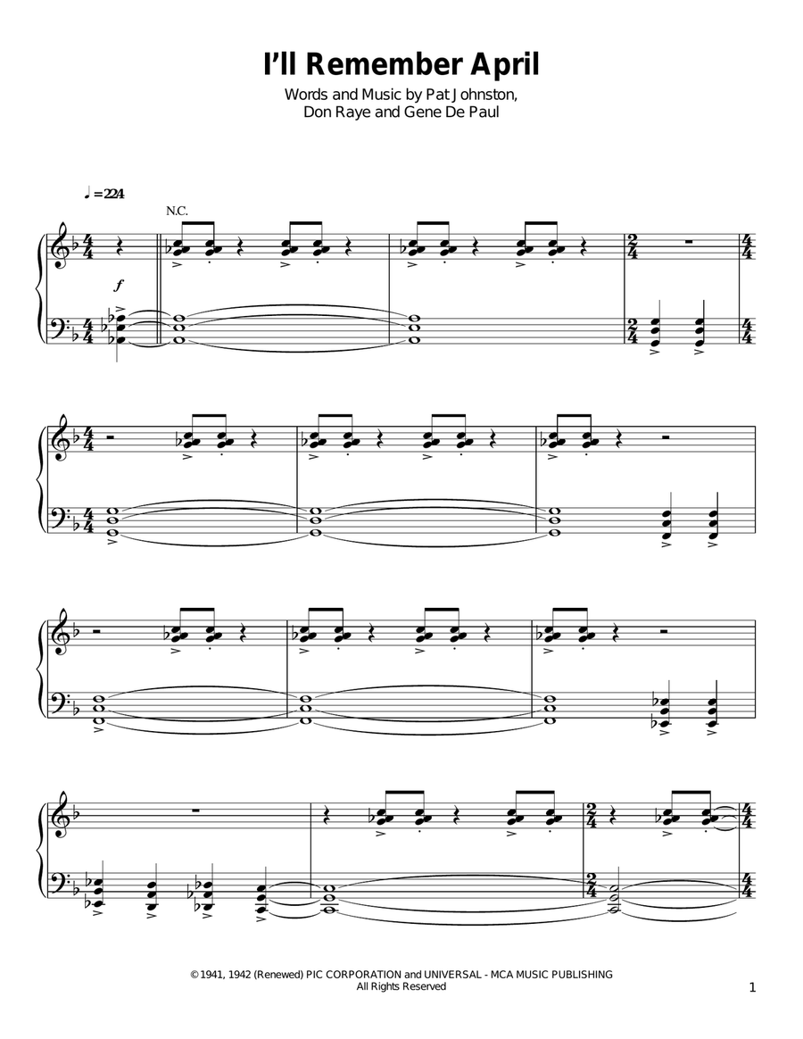 I'll Remember April Piano Solo scores gallery preview page 1