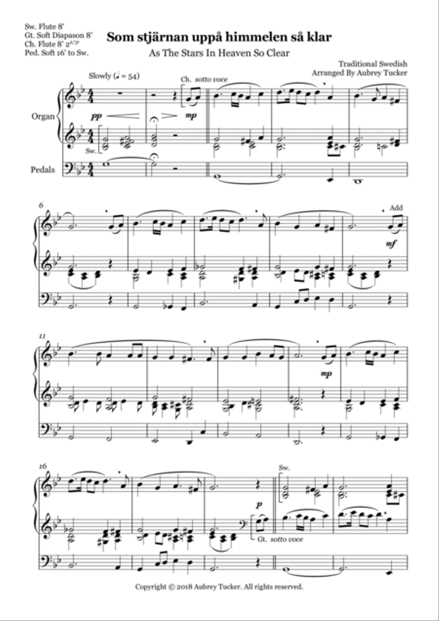 Organ: Som stjärnan uppå himmelen så klar (As The Stars In Heaven So Clear) - Traditional Swedish Organ Solo scores gallery preview page 2
