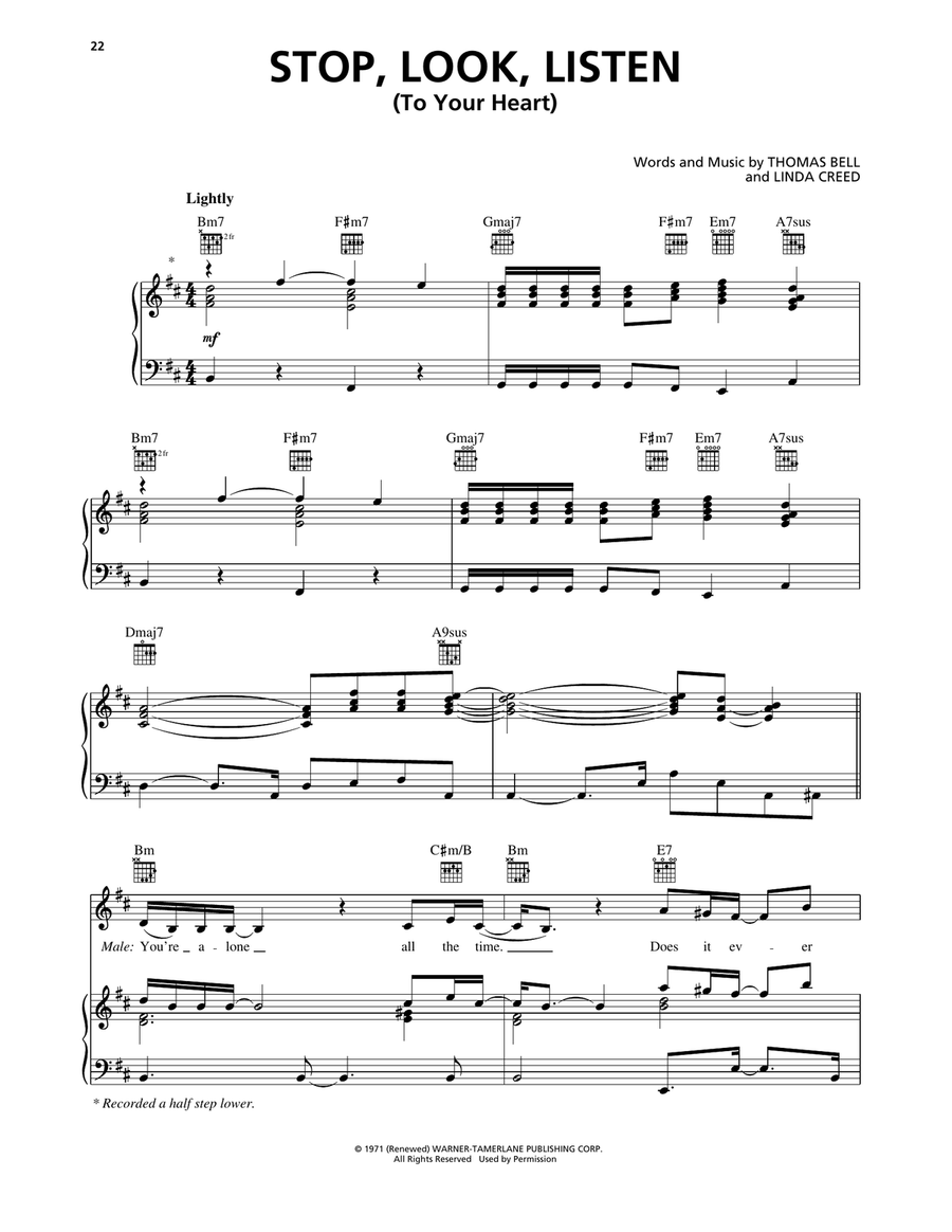 Stop, Look, Listen (To Your Heart) Piano, Vocal, Guitar scores gallery preview page 1