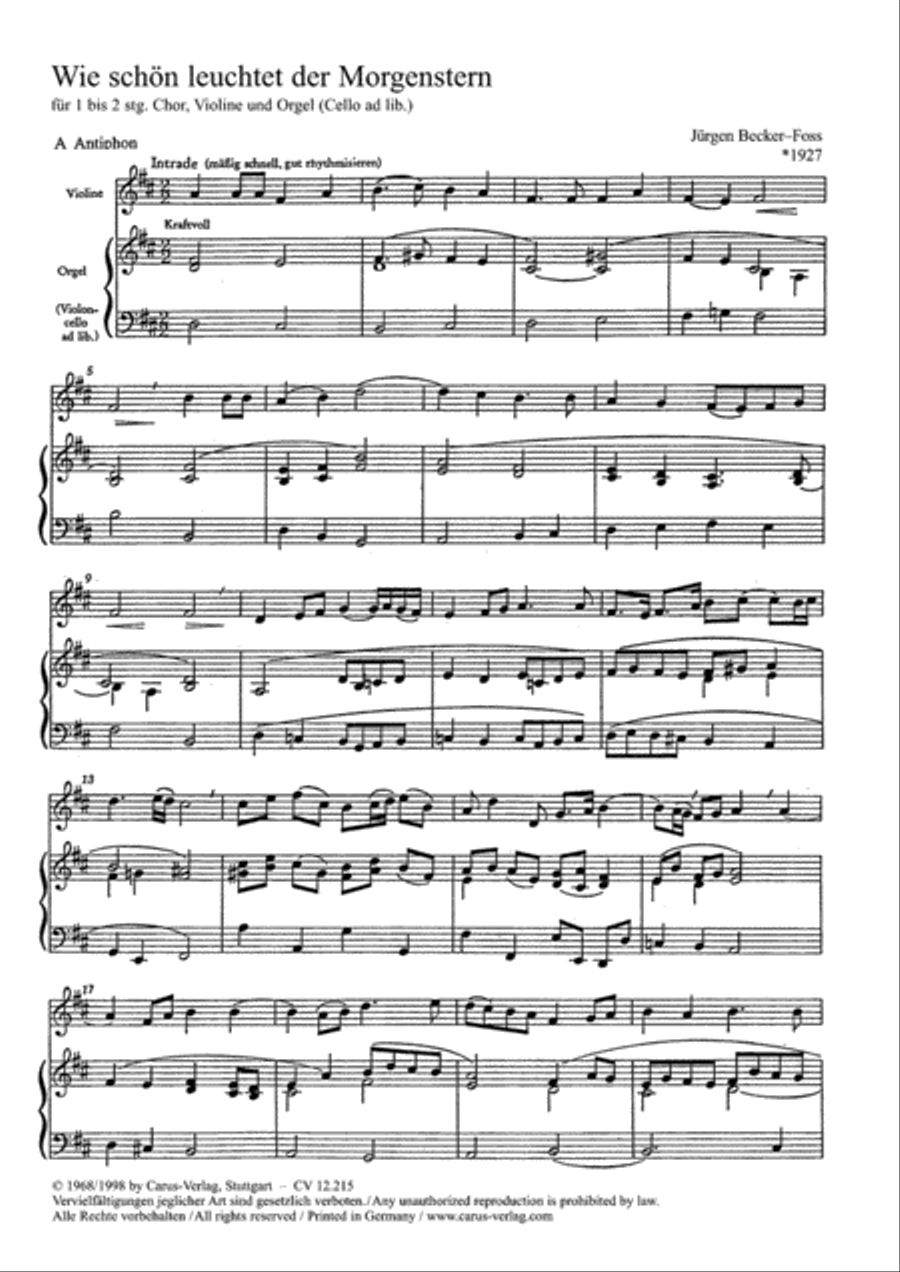 How brightly beams the morning star (Wie schon leuchtet der Morgenstern) Unison Choir scores gallery preview page 1