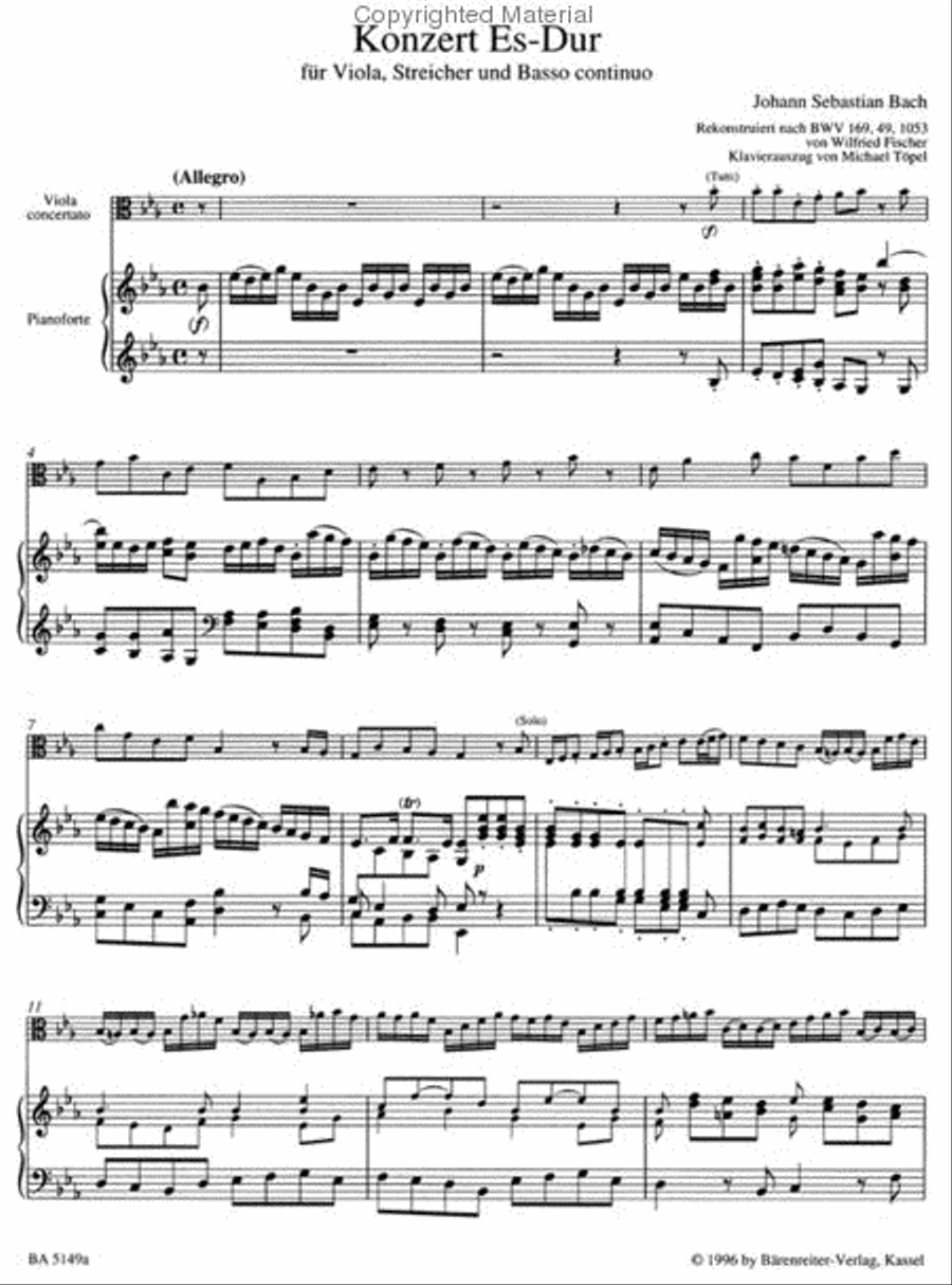 Concerto for Viola, Strings and Basso continuo E flat major Piano scores gallery preview page 2