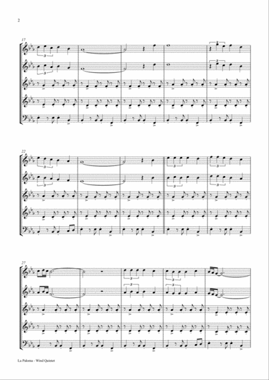 La Paloma - Spanish Habanera - Wind Quintet Woodwind Quintet scores gallery preview page 2