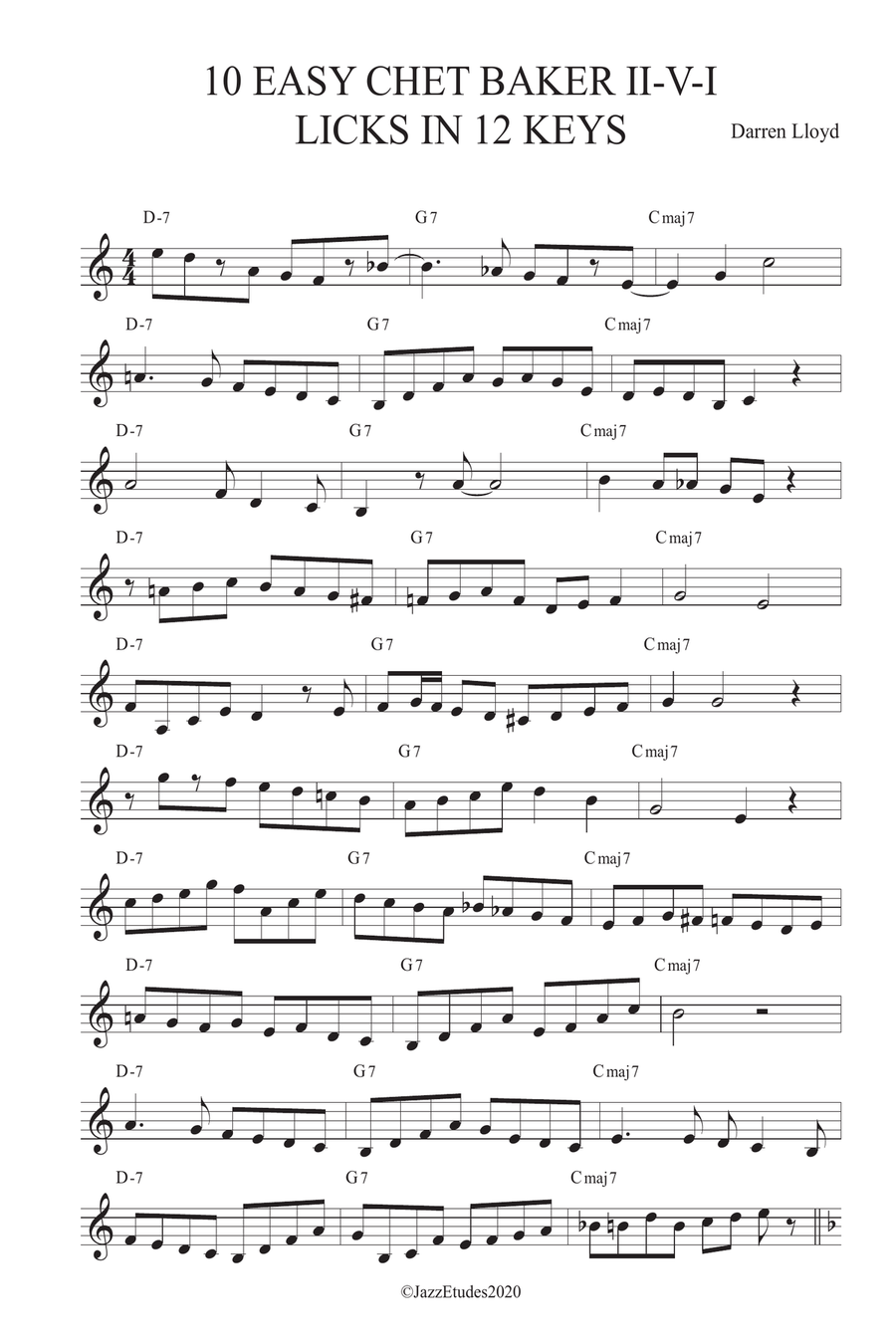 Jazz trumpet - 10 easy II-V-I licks Chet Baker in 12 keys B-Flat Trumpet scores gallery preview page 3