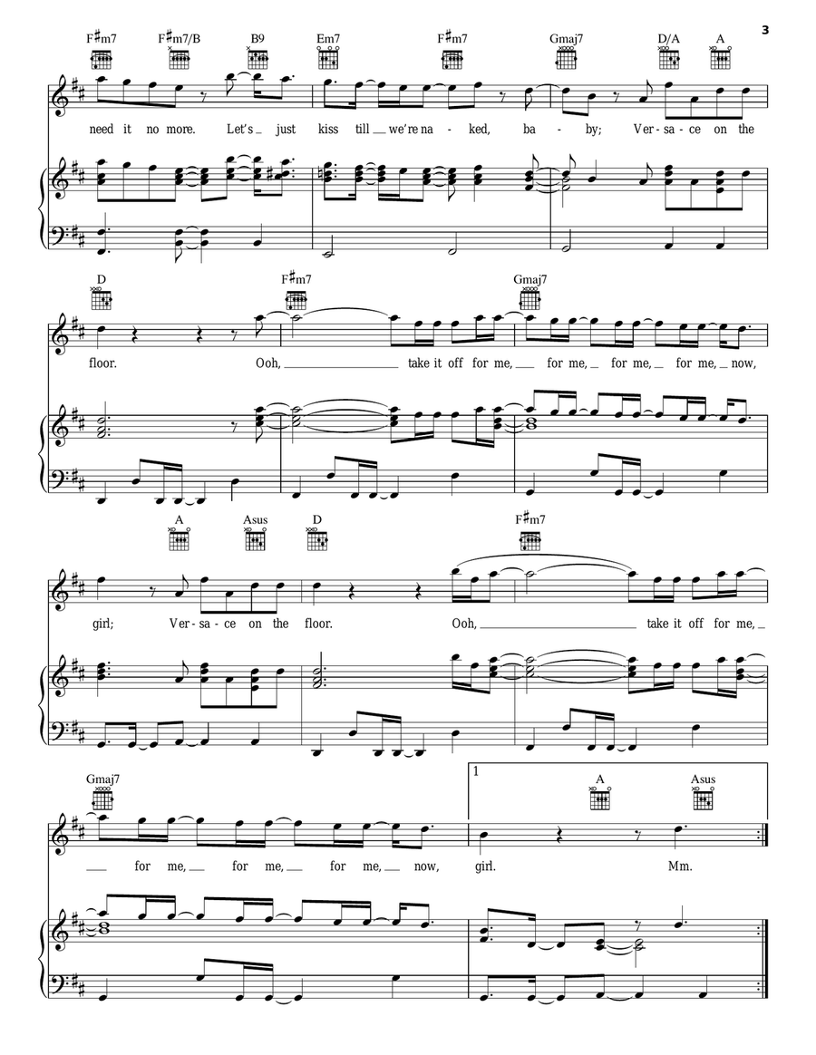 Versace On The Floor Piano, Vocal, Guitar scores gallery preview page 3
