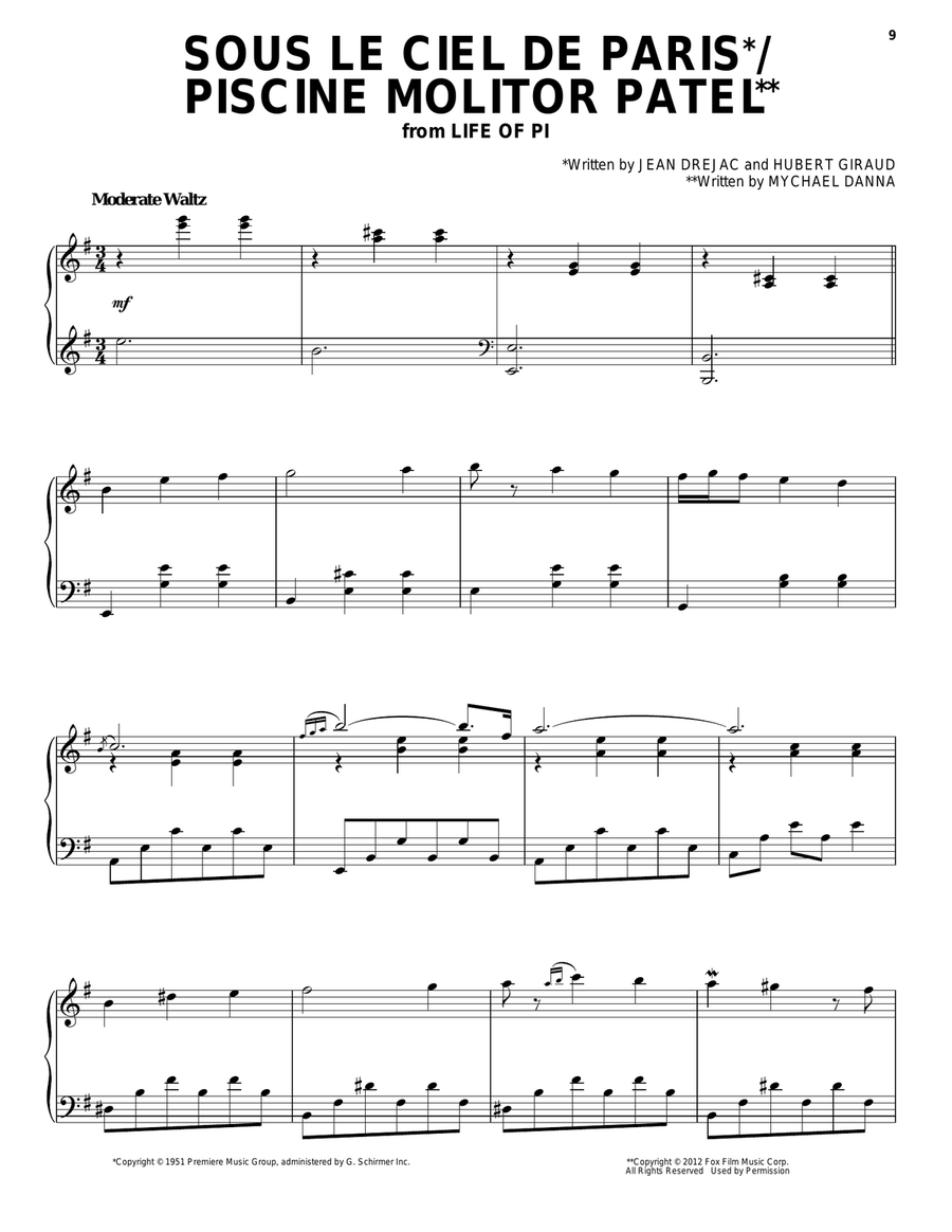 Sous Le Ciel De Paris/Piscine Molitor Patel (from Life of Pi) Guitar scores gallery preview page 1