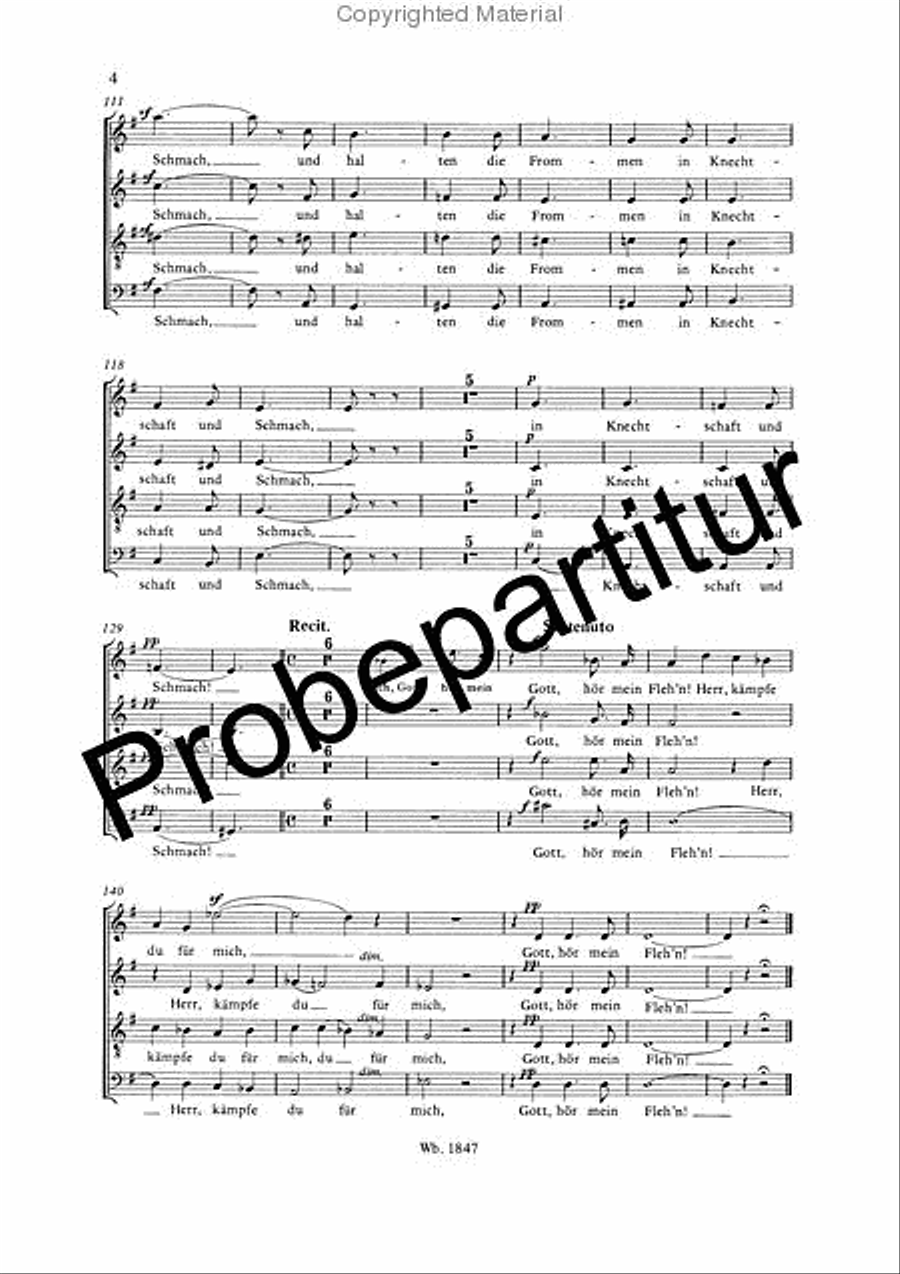 Hymn “Hör mein Bitten, Herr” MWV B 49 4-Part scores gallery preview page 5