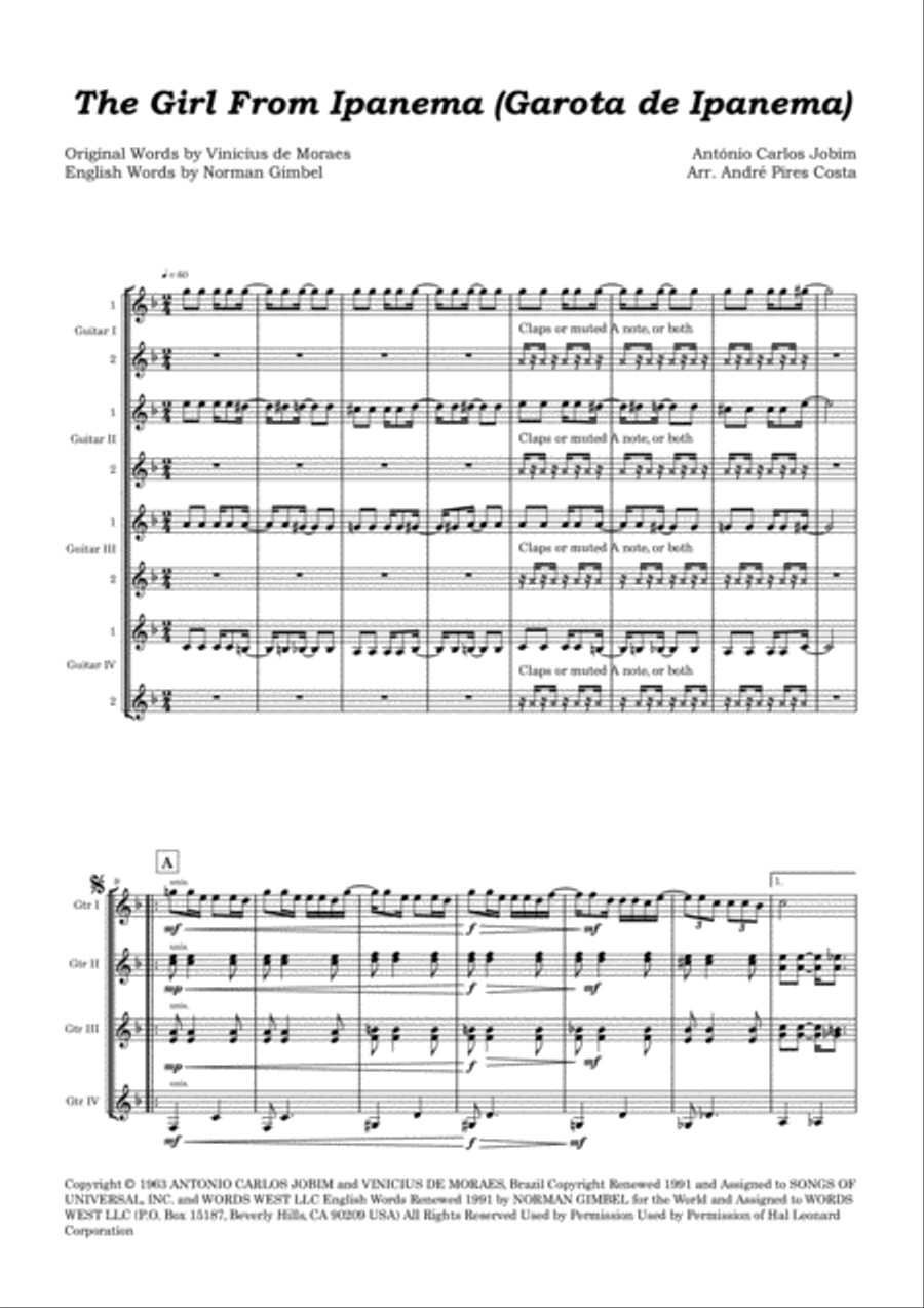The Girl From Ipanema (Garota De Ipanema) Guitar Ensemble scores gallery preview page 2