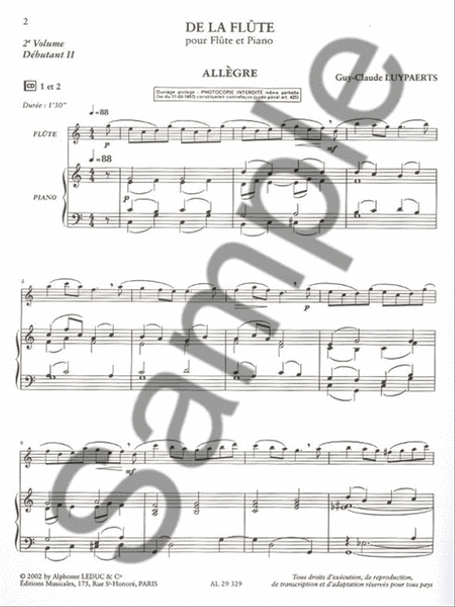 Luypaerts De La Flute Volume 2 Debutant 2 Flute & Piano Cd Flute Duet scores gallery preview page 2