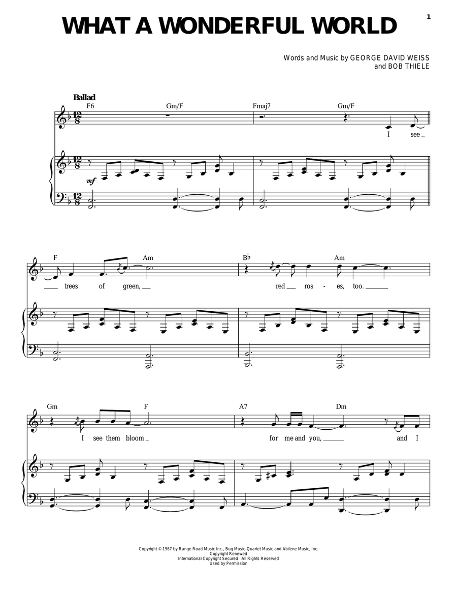 What A Wonderful World Piano, Vocal scores gallery preview page 1
