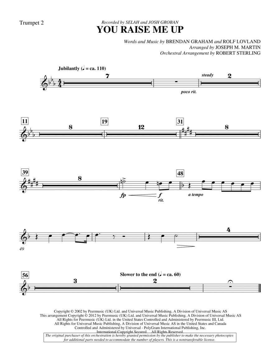 You Raise Me Up - Bb Trumpet 2 Choir scores gallery preview page 1