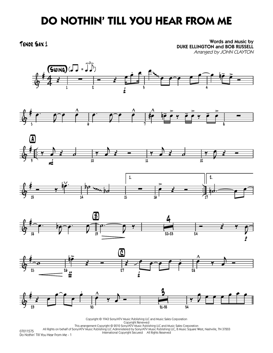 Do Nothin' Till You Hear From Me - Tenor Sax 1 Jazz Ensemble scores gallery preview page 1