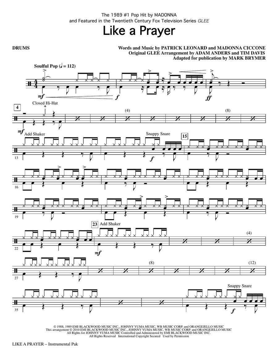 Like A Prayer - Drums Like A Prayer - Drums Choir scores gallery preview page 1