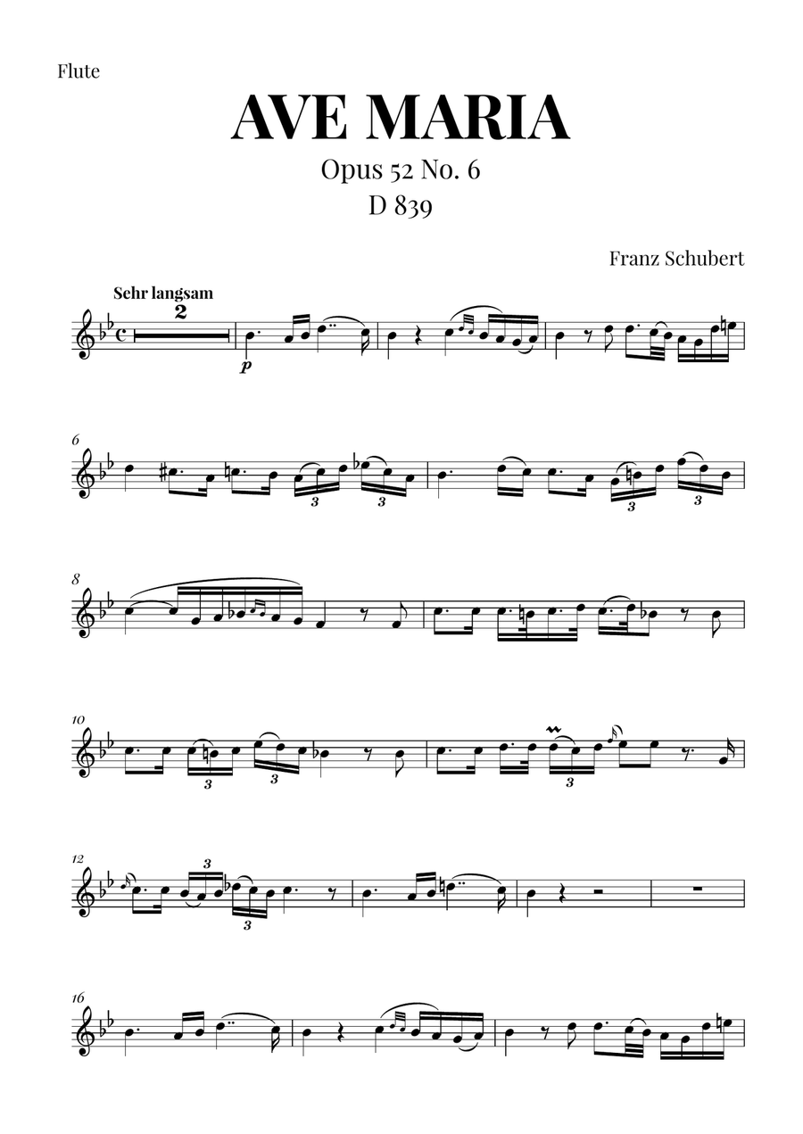 Ave Maria (Schubert) for Flute Flute Solo scores gallery preview page 1