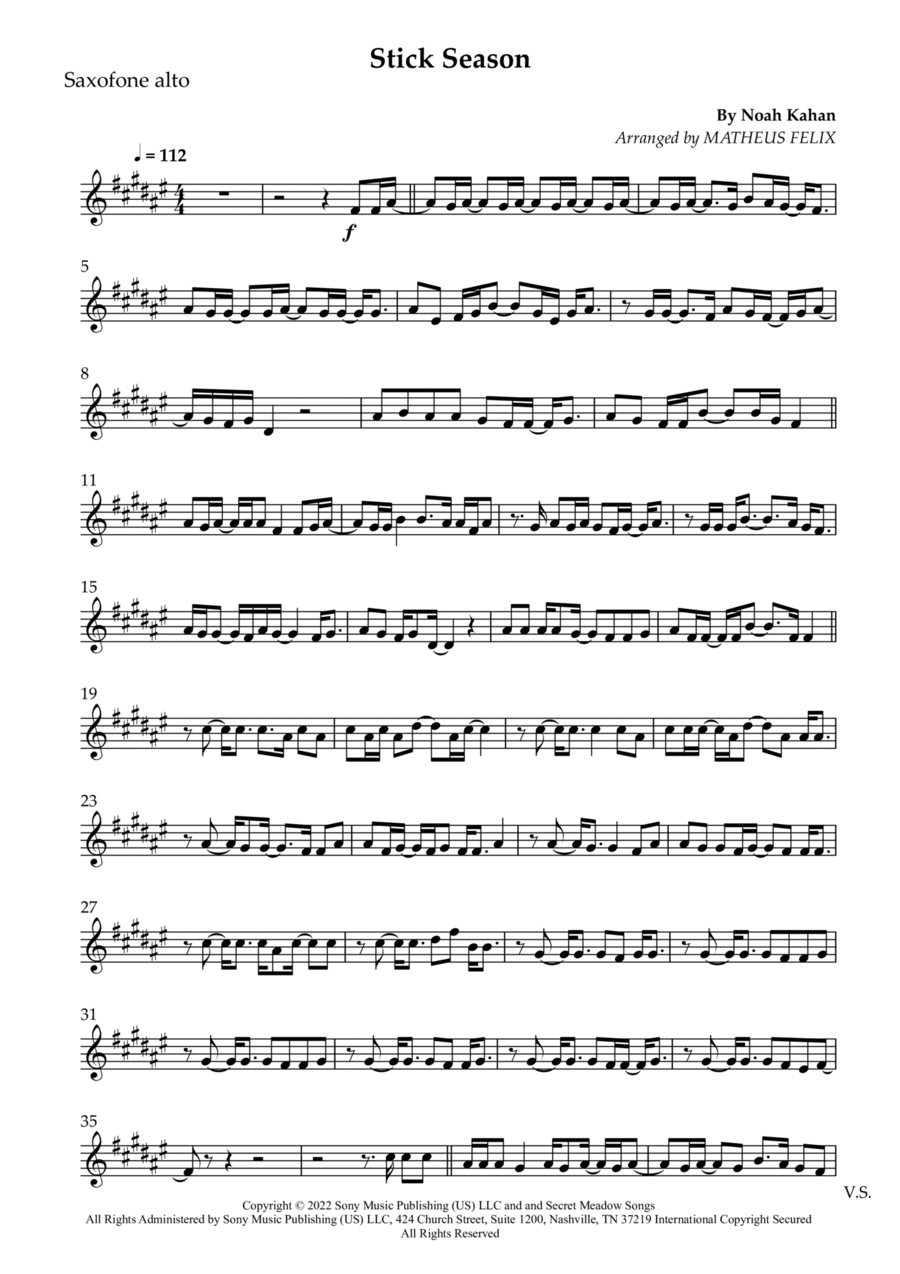 Stick Season Stick Season Alto Saxophone scores gallery preview page 1