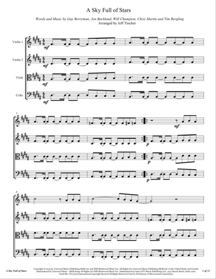 A Sky Full Of Stars String Quartet scores gallery preview page 2